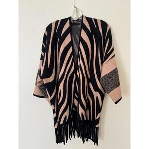 Zebra Print Fringe Kimono Cardigan Open Front Italy Designed